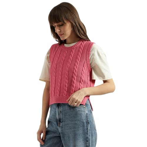 United Colors of Benetton Women's Cotton Round Neck Sweater (25A1594D108YG3E0_Pink