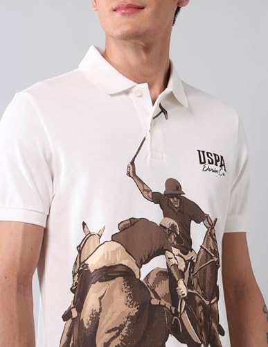 U.S. Polo Assn. Denim Co. Men's Graphic Printed Pure Cotton Polo Shirt Ivory