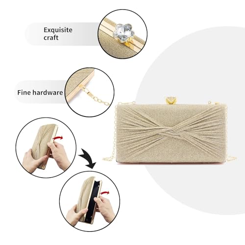 Mastyle® Pleated Bow Handbag For Women With Small Square Shape And Glitter Surface