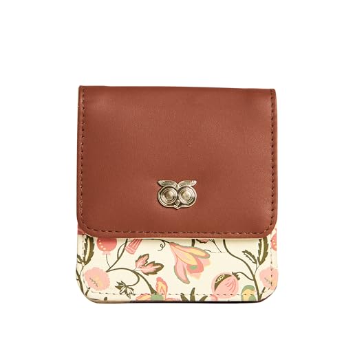 Chumbak Women’s Wallet – Olive Palm Collection, Vegan Leather Square Wallet with Secure Button Lock, Card Holder & Currency Slots – Brown Ladies Purse