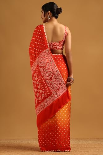 Soch Womens Orange Modal Silk Tie Dye Bandhani Saree