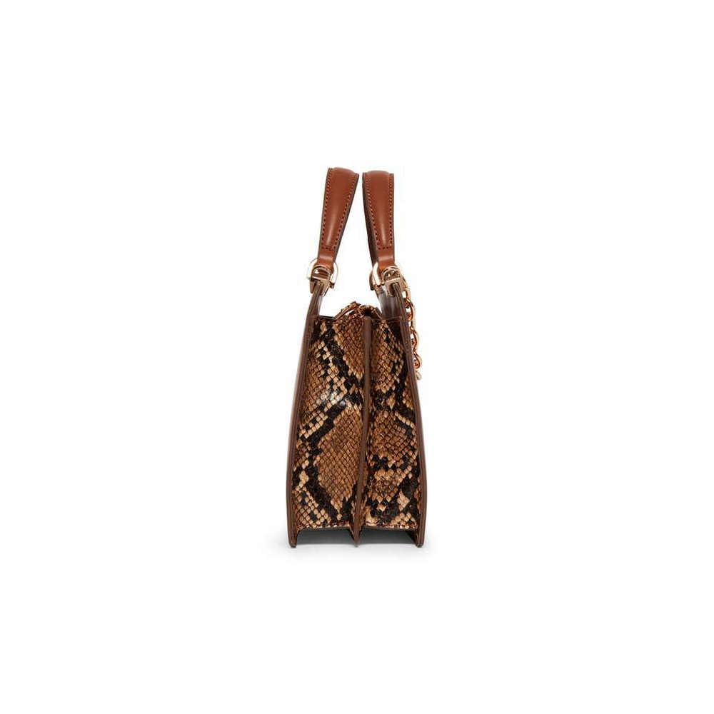 Anne Klein Solid Faux Leather Zipper Closure Women's Satchel Bag (Brown, XL)