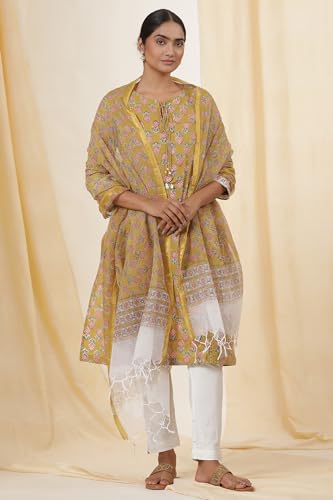 W for Woman Folksong Yellow Printed Cotton Dupatta