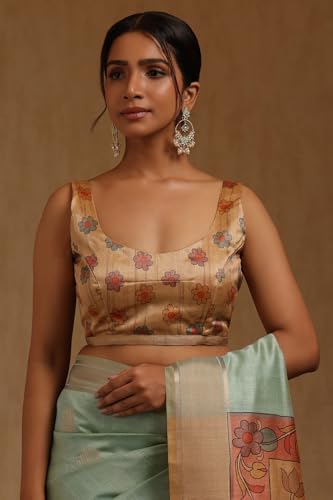 Soch Womens Powder Blue Tussar Floral Printed Saree