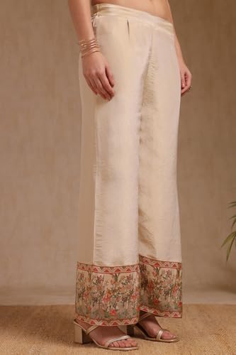 Soch Womens Beige Tissue Floral Print Suit Set With Cutdana