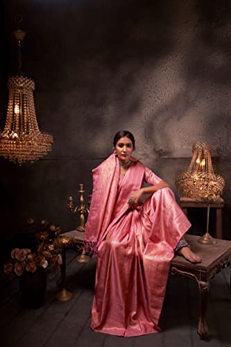 Vardha Women's Kanchipuram Art Silk Saree with Unstitched Blouse Piece - Gold Zari Woven Work Sarees for Wedding (Aashni Silk_518)
