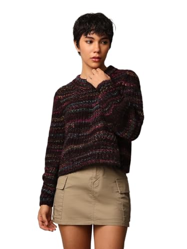 ONLY Women's Acrylic Blend Round Neck Pullover Sweater (15259443- Black