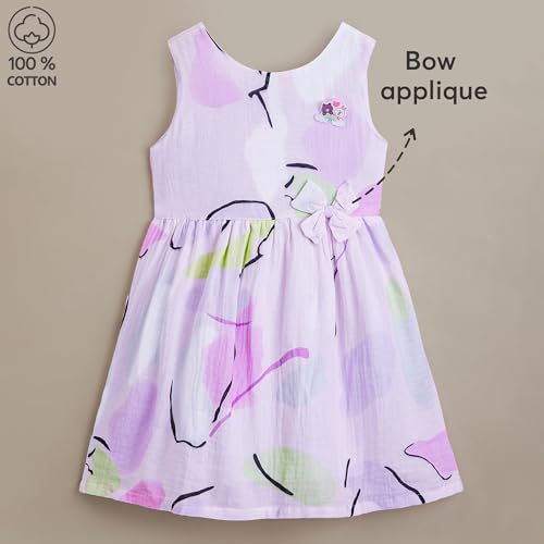 Hopscotch Girls Pink Sleeveless Abstract Casual Dress for Ages (6-7 Years)