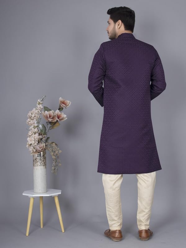 Amzira Men's Wine Heavy Jacquard Indo Western Set - Elegant Traditional Design with Intricate Jacquard Detailing, Perfect for Special Occasions, Celebrations and Parties, Comfortable and Trendy Fit