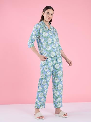 Sweet Dreams Women's Floral Printed Front Open Pyjama Set