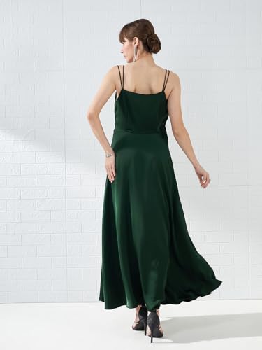 Latin Quarters Women's Green Sleeveless Solid Cowl Neck Party Maxi Dress_S