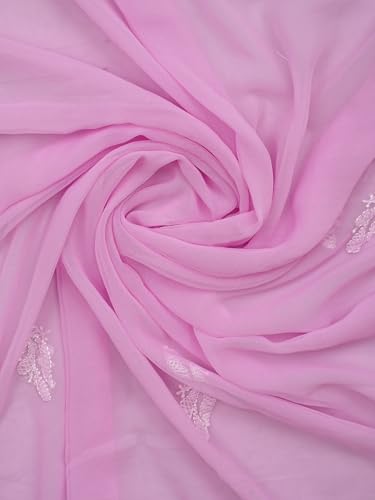 Ada Hand Embroidered Lucknowi Chikankari Unstitched Georgette Dress Material Suit Piece with Dupatta for Women 01A878921 Pink