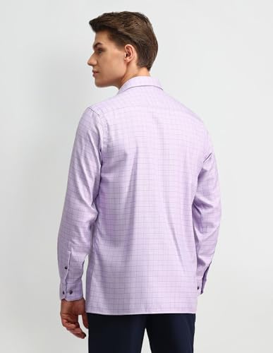 Arrow Men's Purple Checkered Spread Collar Collared Neck Full Sleeve Formal Cotton Regular Fit Shirt (ARAISH0177_Purple_44)