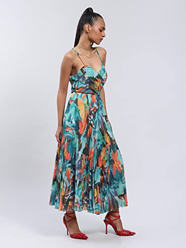 Label RITU KUMAR Strappy Printed Long Dress Green