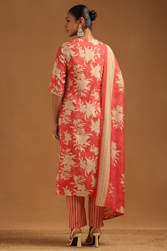 Soch Womens Peach Chanderi Floral Salwar Suit With Beads