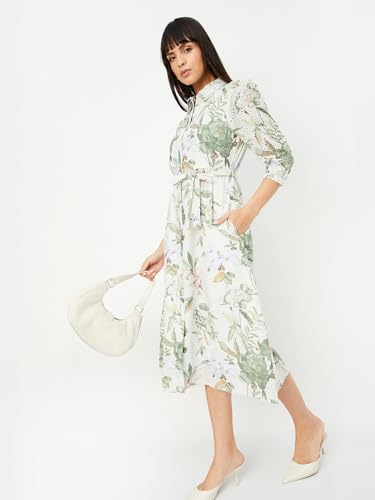 Max Women's Pure Cotton A-Line Midi Dress (DTI3701A_Green