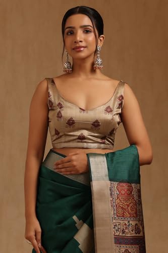 Soch Womens Green Tussar Ethnic Motifs Saree