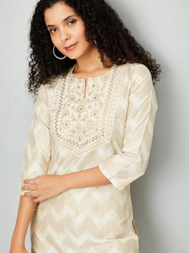 Max Women's Polyester Blend Regular Kurta (CTKUR54006_Off White