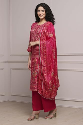 Biba Women Pink Viscose Rayon Straight Printed Suit Set_46