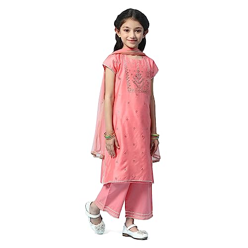 Biba Girl's Cotton Printed Straight Kid (Kw5222_Pink_5, Salwar Suit Set)