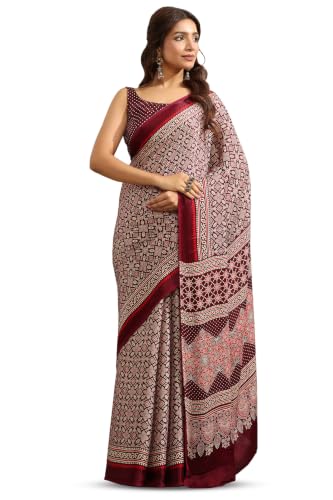 Soch Womens Maroon Viscose Blend Ajrak Printed Saree