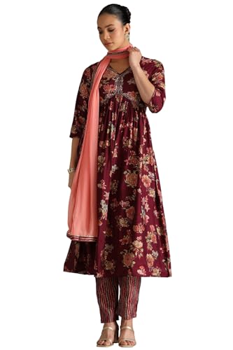 Soch Women's Viscose Blend Salwar Suit Set (EWS5CD21971_Wine