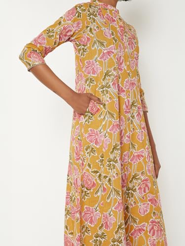 Max Women Printed A-line Kurta Set (Yellow_XXL)