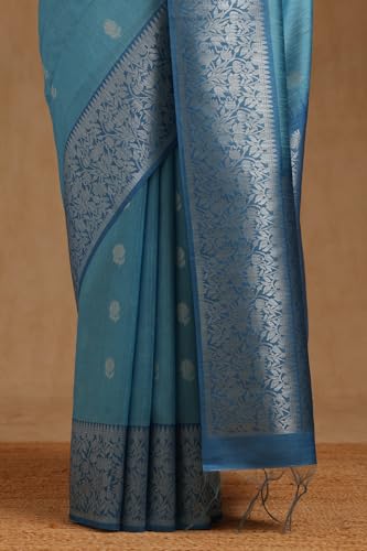 Soch Womens Blue Tussar Zari Woven Saree