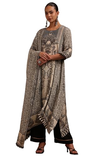 Soch Womens Cream Crepe Ethnic Motifs Salwar Suit With Stone Work
