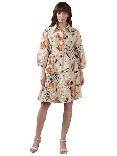 VERO MODA Women's Cotton Fit and Flare Off White Dress