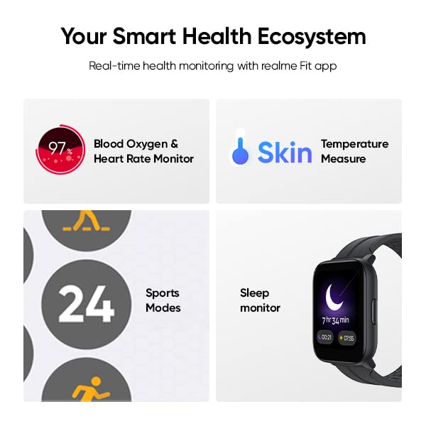 (Refurbished) realme Techlife Smart Watch SZ100 1.69" HD Display with SpO2, Heart Rate & Temperature Mon