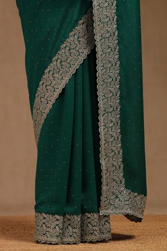 Soch Womens Teal Green Tussar Embellished Saree With Stone Work