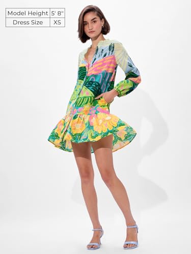 The Souled Store Landscape Women and Girls Long Sleeves Band Collared Multicolor All Over Printed Viscose Blend Summer Ready All Occasion Easy to Style Mini Dresses