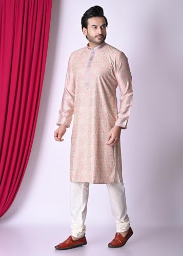sajindia Men’s Traditional Kurta | Elegant Ethnic Wear for Men | Comfortable Fabric | Festivals, Weddings & Celebrations | Style 94 Pink
