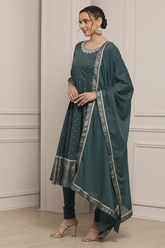 Biba Women's Cotton Kurta Set (SKDNOR30863AW25TEL_Teal Green