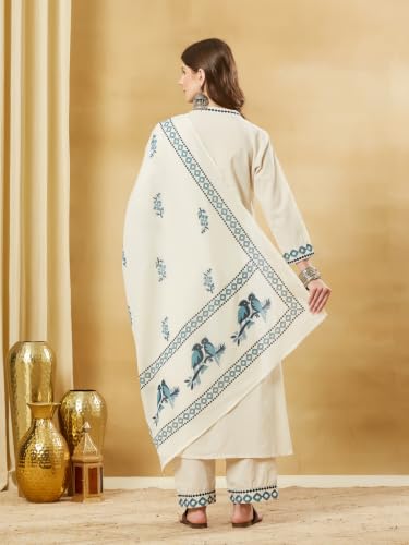 Divena Off White Cotton Flex Embroidered Kurta Sets with Dupatta