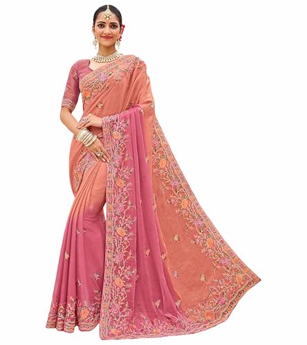 Laxmipati Sarees Women's Floral Embroidery Satin Saree in Multicolor Color with unstitched Blouse Material - Embrace Trendy Style And Timeless Elegance in this Exquisite Attire