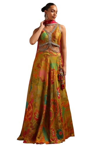 Soch Womens Light Green Tissue Embellished Lehenga Choli With Sequins