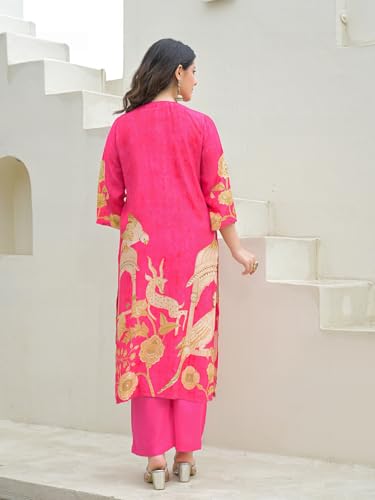 Divena Pink Muslin Digital Print Kurta Pant Set with Dupatta-DK2174
