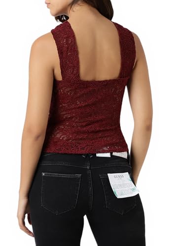 GUESS Women's Top W3YP19 KBU40 F44A Black, Black Cherry Multi, XL