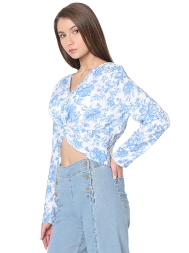 VERO MODA Women's Floral Regular Fit T-Shirt (Cloud Dancer) - SaumyasStore