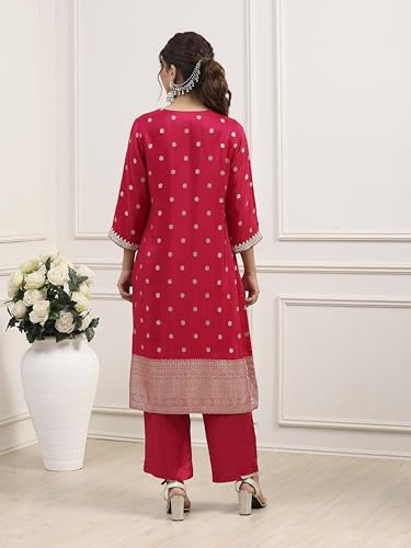 BIBA Women Pink Viscose Rayon Straight Suit Set_42