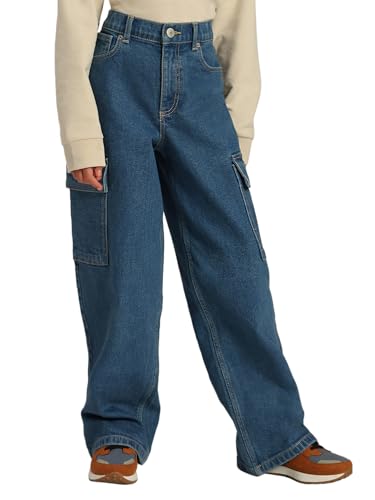 VERO MODA Girl's Solid Wide Leg High Rise Blue Jeans