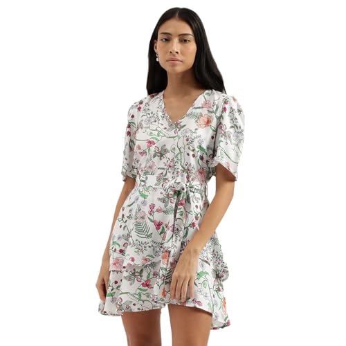 UNITED COLORS OF BENETTON V-Neck Floral Print Dresses (Size XS)-24A4DRESS051I74J White