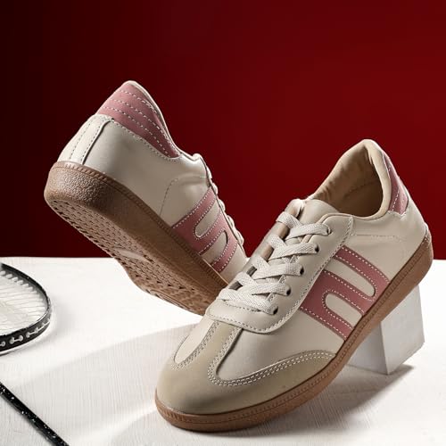 TRASE Casual Sneaker Shoes for Women | Soft Cushioned Insole | Sneakers for Woman | Lightweight | Comfortable | Stylish, Trendy Girls and Women Sneakers with Laces (Peach-Cream, 6 UK)