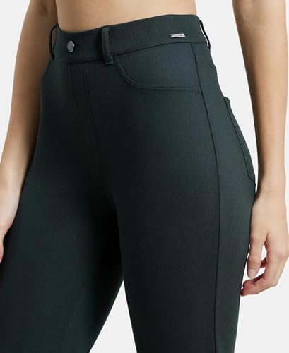 Jockey Women's Super Combed Cotton Rich Elastane Stretch Slim Fit Jeggings with Pockets_Style_IW16_Denim Green_M