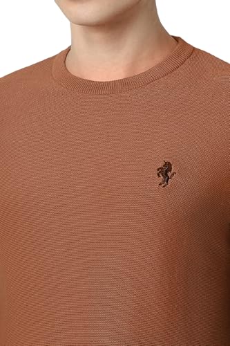 Men Brown Textured Crew Neck Sweater