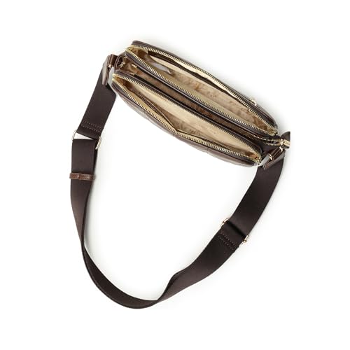 Fastrack Mocha Grid Sling | Faux-Leather Women’s Crossbody Bag | Multi-Compartment Sling with Gold Hardware & Zipper Closure