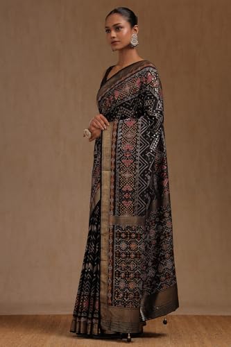 Soch Womens Black Dola Silk Chevron Saree With Stone Work