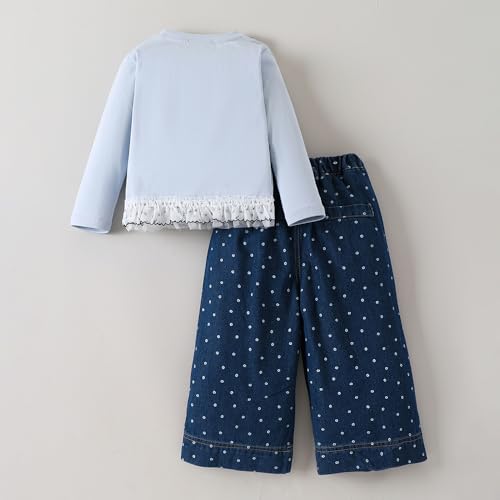 Hopscotch Girls Full Sleeves Blue 2-Pc Lace Embellished Jeans Set For Age (3-4 Years)